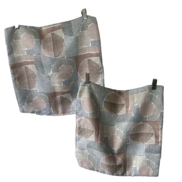 Vintage Neutral Earthy Watercolor Mod Geometric 18" x 18" Pair Pillow Cases - Picture 1 of 6